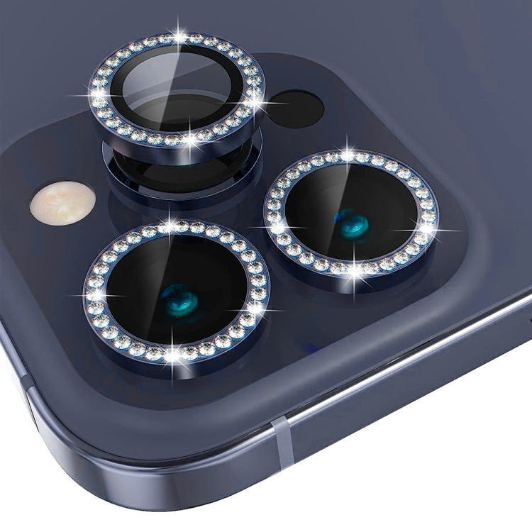 For iPhone 15 Pro / 15 Pro Max NORTHJO Camera Lens Protector Tempered Glass Metal Rhinestone Ring Film(Blue)
