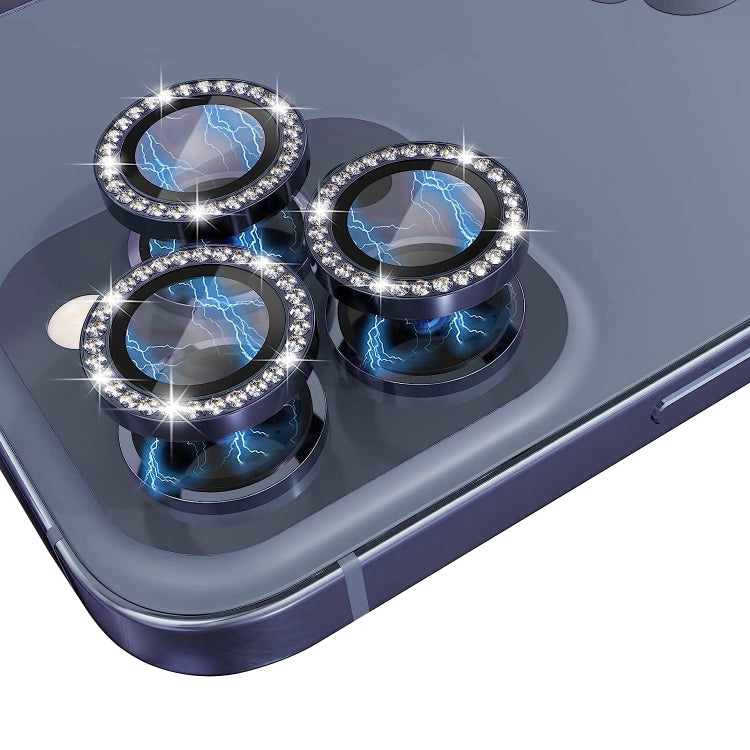 For iPhone 15 Pro / 15 Pro Max NORTHJO Camera Lens Protector Tempered Glass Metal Rhinestone Ring Film(Blue)