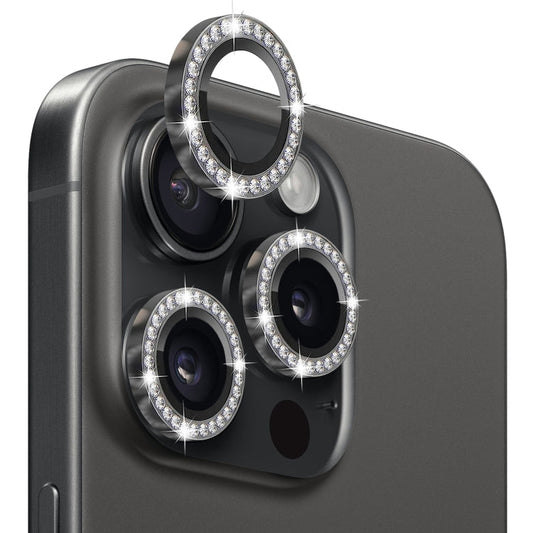 For iPhone 15 Pro / 15 Pro Max NORTHJO Camera Lens Protector Tempered Glass Metal Rhinestone Ring Film(Graphite)