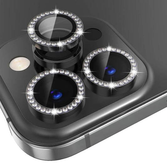 For iPhone 15 Pro / 15 Pro Max NORTHJO Camera Lens Protector Tempered Glass Metal Rhinestone Ring Film(Graphite)