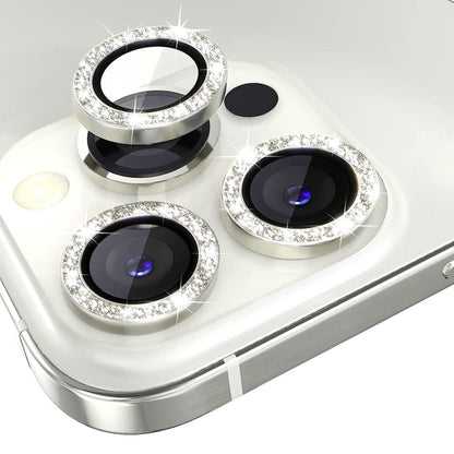 For iPhone 15 Pro / 15 Pro Max NORTHJO Camera Lens Protector Tempered Glass Bling Glitter Metal Ring Film(Silver)