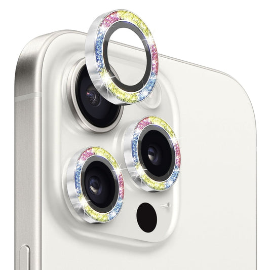 For iPhone 15 Pro / 15 Pro Max NORTHJO Camera Lens Protector Tempered Glass Bling Glitter Metal Ring Film(Colorful)