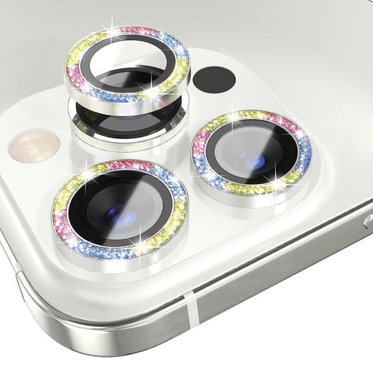 For iPhone 15 Pro / 15 Pro Max NORTHJO Camera Lens Protector Tempered Glass Bling Glitter Metal Ring Film(Colorful)