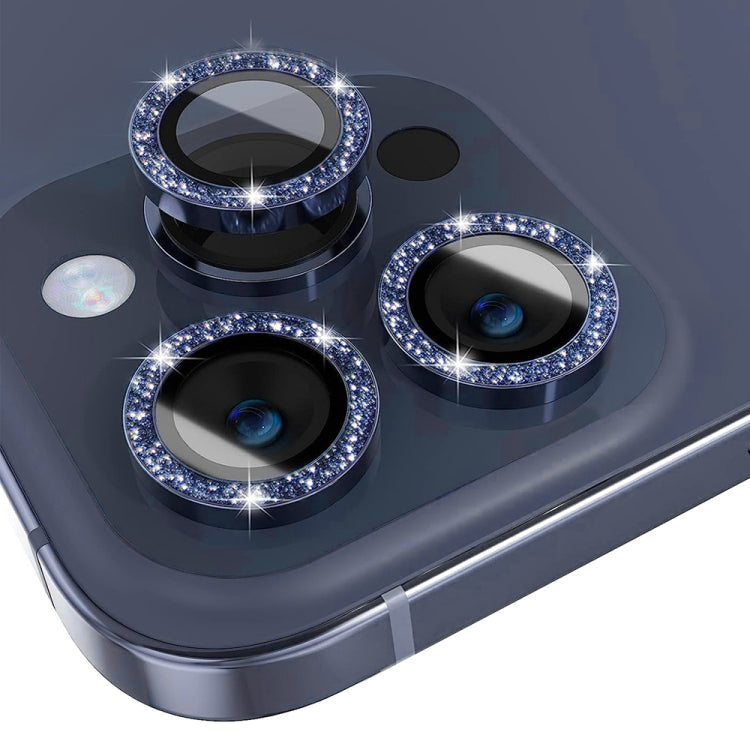 For iPhone 15 Pro / 15 Pro Max NORTHJO Camera Lens Protector Tempered Glass Bling Glitter Metal Ring Film(Blue)