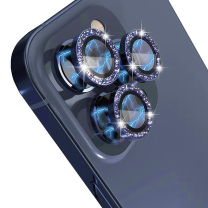 For iPhone 15 Pro / 15 Pro Max NORTHJO Camera Lens Protector Tempered Glass Bling Glitter Metal Ring Film(Blue)