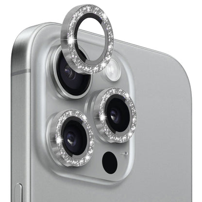 For iPhone 15 Pro / 15 Pro Max NORTHJO Camera Lens Protector Tempered Glass Bling Glitter Metal Ring Film(Gray)