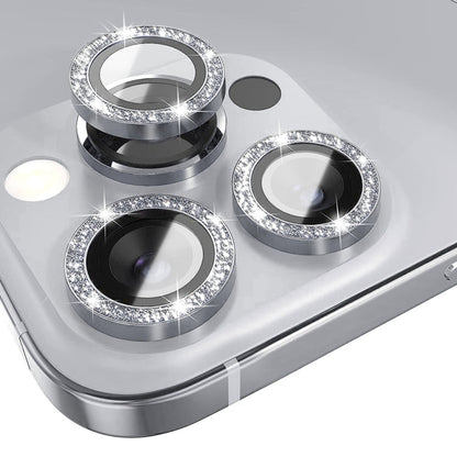 For iPhone 15 Pro / 15 Pro Max NORTHJO Camera Lens Protector Tempered Glass Bling Glitter Metal Ring Film(Gray)
