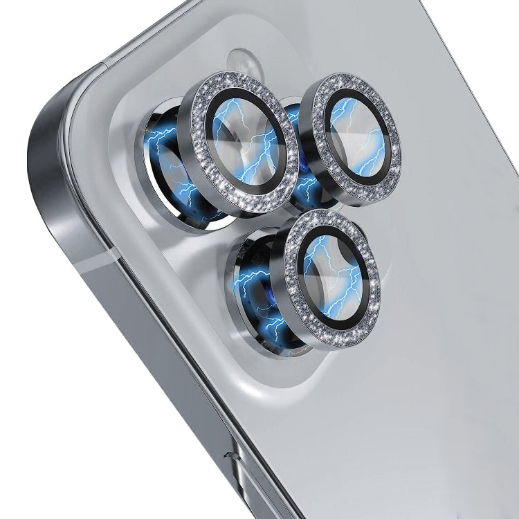 For iPhone 15 Pro / 15 Pro Max NORTHJO Camera Lens Protector Tempered Glass Bling Glitter Metal Ring Film(Gray)
