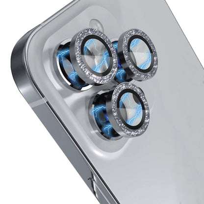 For iPhone 15 Pro / 15 Pro Max NORTHJO Camera Lens Protector Tempered Glass Bling Glitter Metal Ring Film(Gray)