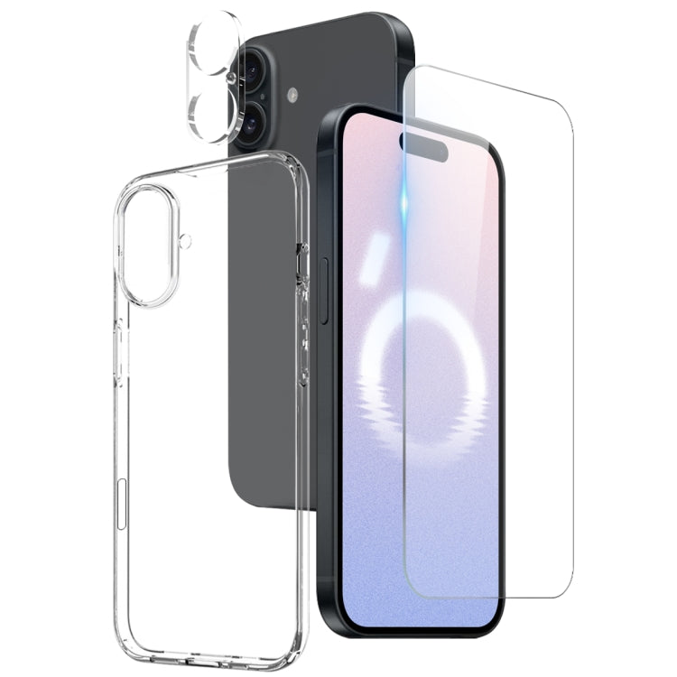 Pour iPhone 16 NORTHJO Étui de téléphone 3 en 1 en TPU avec film de protection d'écran et film de protection d'objectif (Transparent)