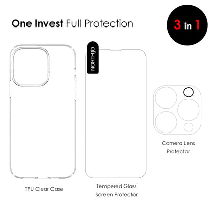 For iPhone 16 Pro Max NORTHJO 3 in 1 TPU Phone Case with Screen Film and Lens Film(Clear)