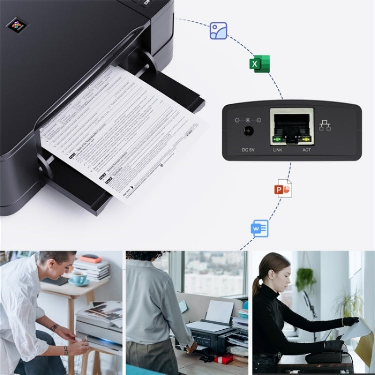 WAVLINK NU72P11 100Mbps Network Print Server USB 2.0 Network Printer Power Adapter(US Plug)
