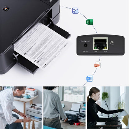 WAVLINK NU72P11 100Mbps Network Print Server USB 2.0 Network Printer Power Adapter(US Plug)