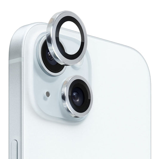 For iPhone 15 / 15 Plus NORTHJO Camera Lens Protector Tempered Glass CD Vein Metal Ring Film(Silver)
