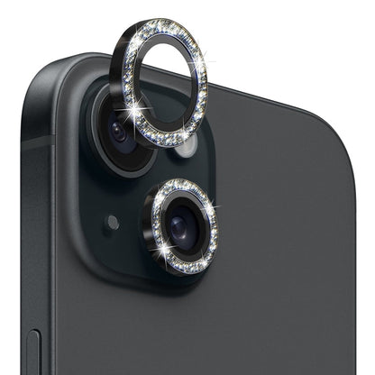 For iPhone 15 / 15 Plus NORTHJO Camera Lens Protector Tempered Glass Bling Glitter Metal Ring Film(Black)