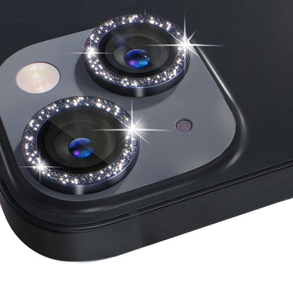 For iPhone 15 / 15 Plus NORTHJO Camera Lens Protector Tempered Glass Bling Glitter Metal Ring Film(Black)