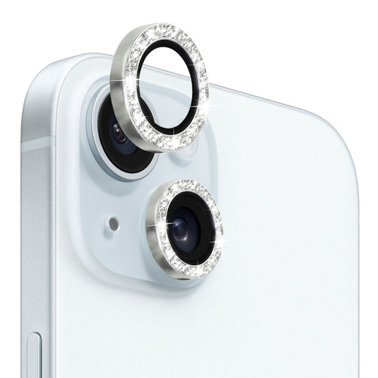 For iPhone 15 / 15 Plus NORTHJO Camera Lens Protector Tempered Glass Bling Glitter Metal Ring Film(Silver)