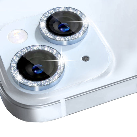 For iPhone 15 / 15 Plus NORTHJO Camera Lens Protector Tempered Glass Bling Glitter Metal Ring Film(Blue)