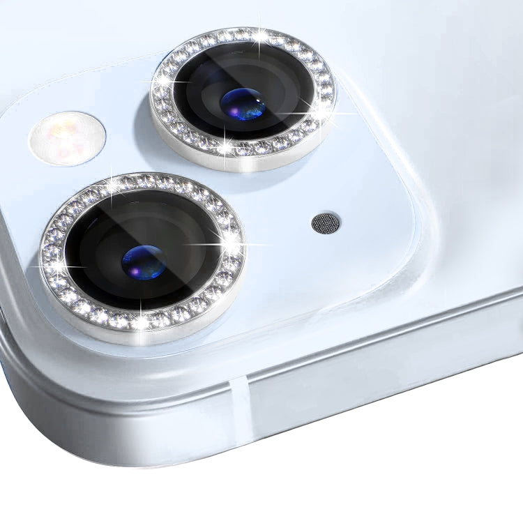 For iPhone 15 / 15 Plus NORTHJO Camera Lens Protector Tempered Glass Metal Rhinestone Ring Film(Silver)