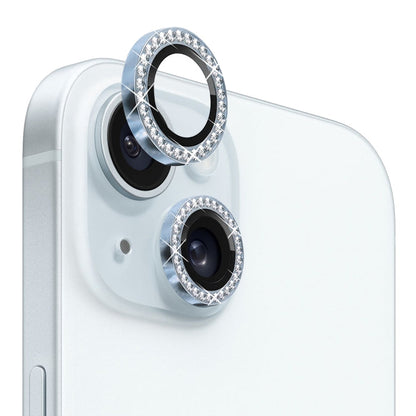 For iPhone 15 / 15 Plus NORTHJO Camera Lens Protector Tempered Glass Metal Rhinestone Ring Film(Blue)