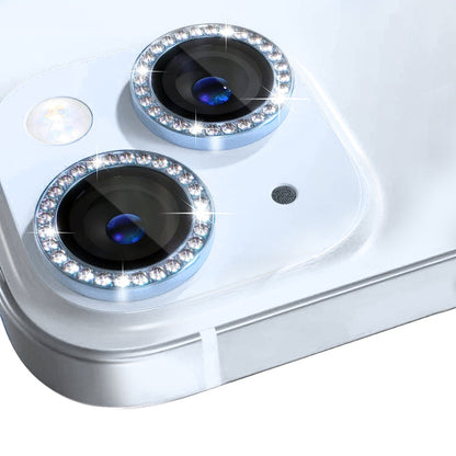 For iPhone 15 / 15 Plus NORTHJO Camera Lens Protector Tempered Glass Metal Rhinestone Ring Film(Blue)