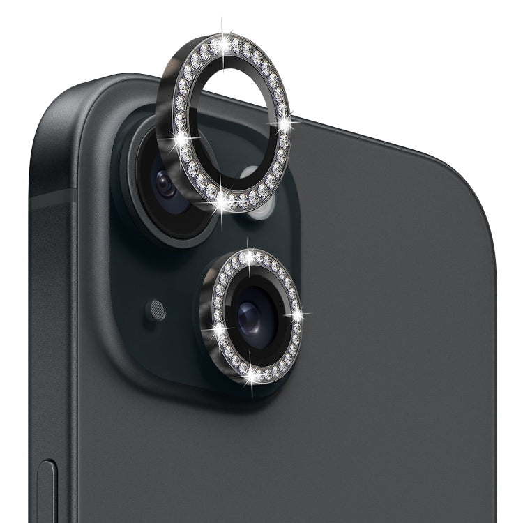 Pour iPhone 15 / 15 Plus Protection d'objectif d'appareil photo NORTHJO en verre trempé avec anneau en strass métallique (Graphite)