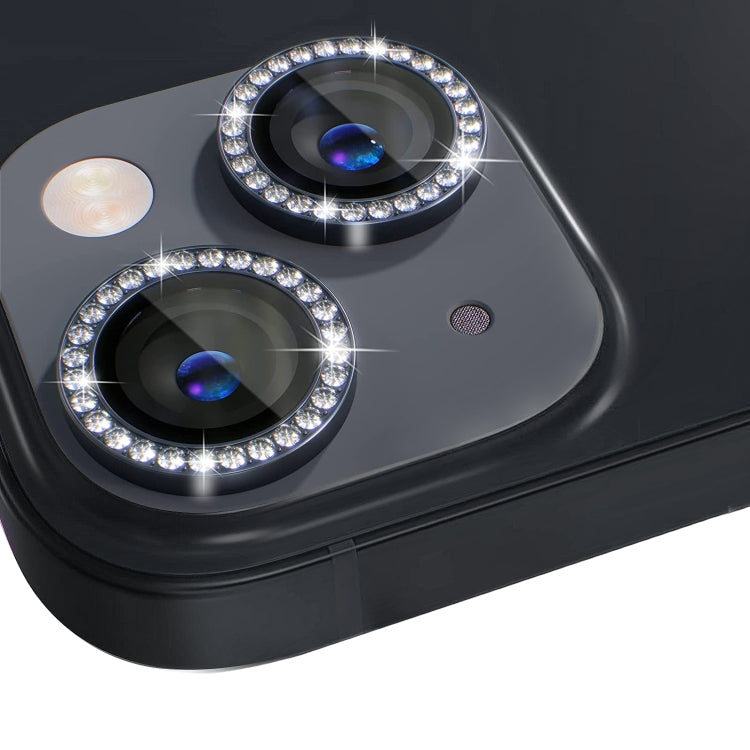 Pour iPhone 15 / 15 Plus Protection d'objectif d'appareil photo NORTHJO en verre trempé avec anneau en strass métallique (Graphite)