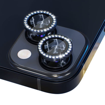 Pour iPhone 15 / 15 Plus Protection d'objectif d'appareil photo NORTHJO en verre trempé avec anneau en strass métallique (Graphite)