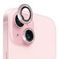 Pour iPhone 15 / 15 Plus NORTHJO Protecteur d'objectif d'appareil photo en verre trempé avec anneau en strass métallique (Rose)