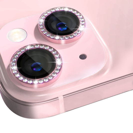 For iPhone 15 / 15 Plus NORTHJO Camera Lens Protector Tempered Glass Metal Rhinestone Ring Film(Pink)
