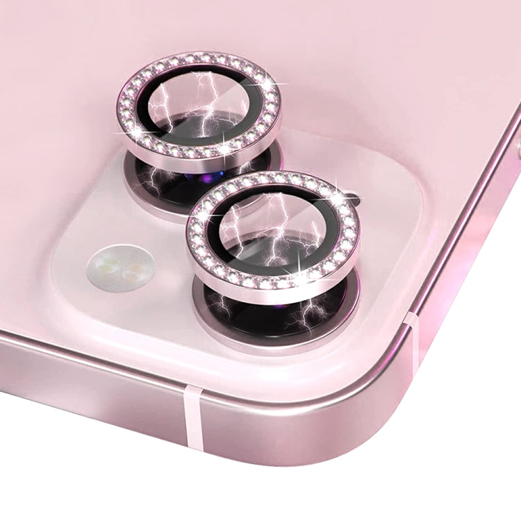 Pour iPhone 15 / 15 Plus NORTHJO Protecteur d'objectif d'appareil photo en verre trempé avec anneau en strass métallique (Rose)