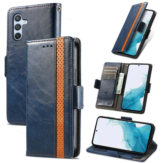 For Samsung Galaxy A36 5G CaseNeo Splicing Dual Magnetic Buckle Leather Phone Case(Blue)
