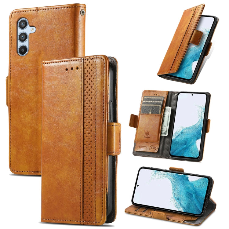 For Samsung Galaxy A36 5G CaseNeo Splicing Dual Magnetic Buckle Leather Phone Case(Khaki)