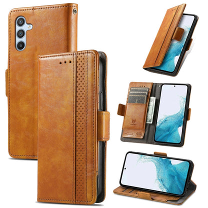For Samsung Galaxy A36 5G CaseNeo Splicing Dual Magnetic Buckle Leather Phone Case(Khaki)