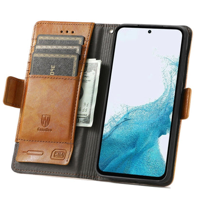 For Samsung Galaxy A36 5G CaseNeo Splicing Dual Magnetic Buckle Leather Phone Case(Khaki)