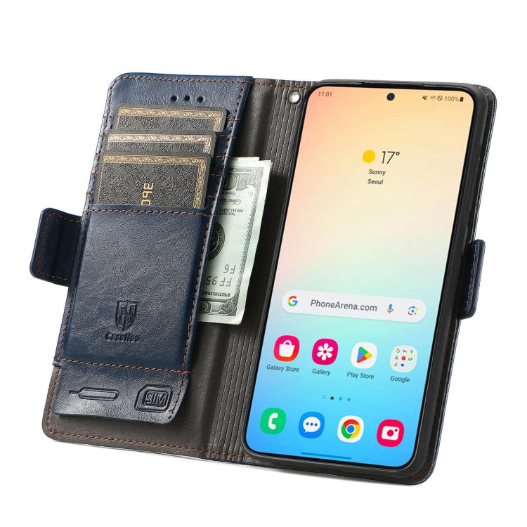 For Samsung Galaxy S25 5G CaseNeo Splicing Dual Magnetic Buckle Leather Phone Case(Blue)