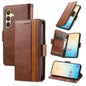 For Samsung Galaxy S25 5G CaseNeo Splicing Dual Magnetic Buckle Leather Phone Case(Brown)