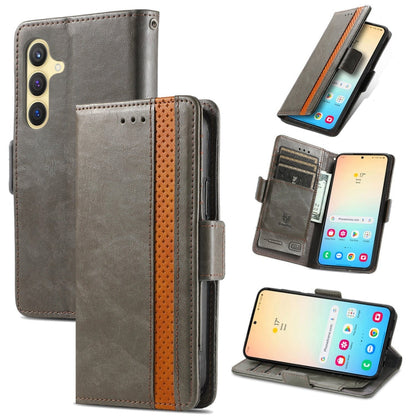 For Samsung Galaxy S25 5G CaseNeo Splicing Dual Magnetic Buckle Leather Phone Case(Gray)