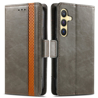 For Samsung Galaxy S25 5G CaseNeo Splicing Dual Magnetic Buckle Leather Phone Case(Gray)