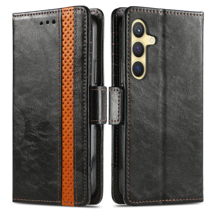For Samsung Galaxy S25+ 5G CaseNeo Splicing Dual Magnetic Buckle Leather Phone Case(Black)