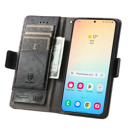For Samsung Galaxy S25+ 5G CaseNeo Splicing Dual Magnetic Buckle Leather Phone Case(Black)