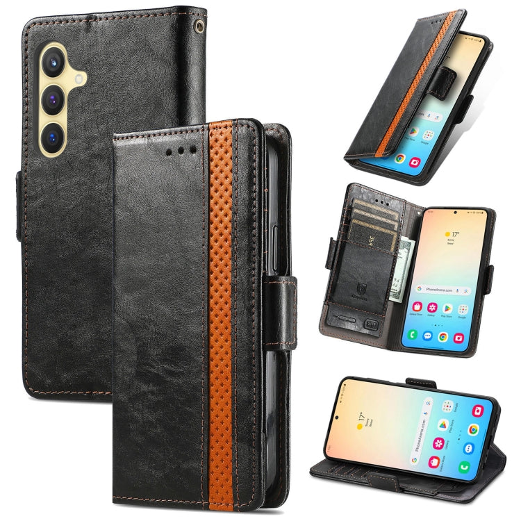 For Samsung Galaxy S25+ 5G CaseNeo Splicing Dual Magnetic Buckle Leather Phone Case(Black)