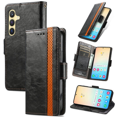 For Samsung Galaxy S25+ 5G CaseNeo Splicing Dual Magnetic Buckle Leather Phone Case(Black)