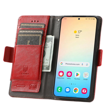 For Samsung Galaxy S25+ 5G CaseNeo Splicing Dual Magnetic Buckle Leather Phone Case(Red)