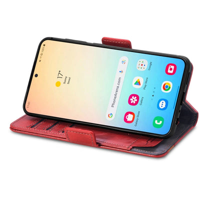 For Samsung Galaxy S25+ 5G CaseNeo Splicing Dual Magnetic Buckle Leather Phone Case(Red)