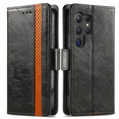 For Samsung Galaxy S25 Ultra 5G CaseNeo Splicing Dual Magnetic Buckle Leather Phone Case(Black)