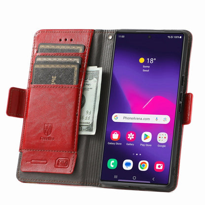 Pour Samsung Galaxy S25 Ultra 5G Coque Téléphone en Cuir avec Double Boucle Magnétique et Épissure (Rouge)