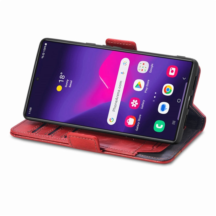 Pour Samsung Galaxy S25 Ultra 5G Coque Téléphone en Cuir avec Double Boucle Magnétique et Épissure (Rouge)