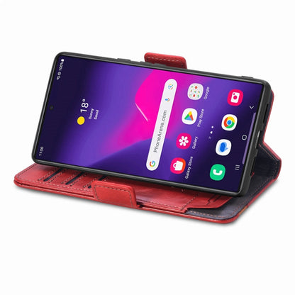 Pour Samsung Galaxy S25 Ultra 5G Coque Téléphone en Cuir avec Double Boucle Magnétique et Épissure (Rouge)