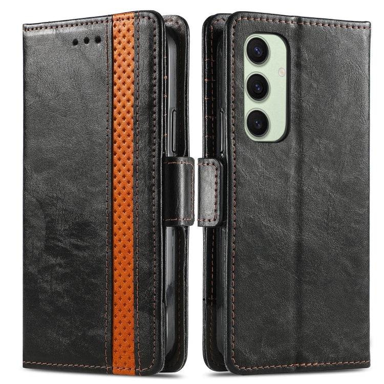 For Samsung Galaxy S24 FE 5G CaseNeo Splicing Dual Magnetic Buckle Leather Phone Case(Black)